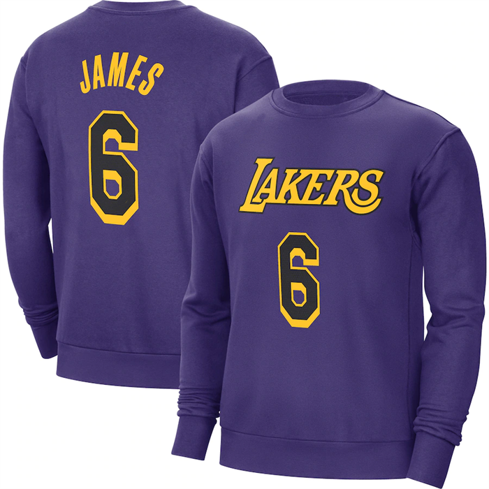 Men's Purple Los Angeles Lakers #6 LeBron James Long Sleeve T-Shirt